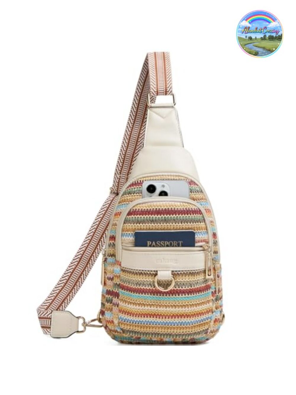 Vegan Leather Sling Bag Straw Crossbody Fanny Pack Woven Daypack